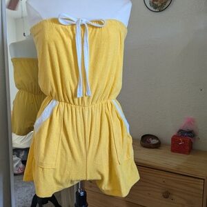 70s Yellow Terry Cloth Coverup Romper